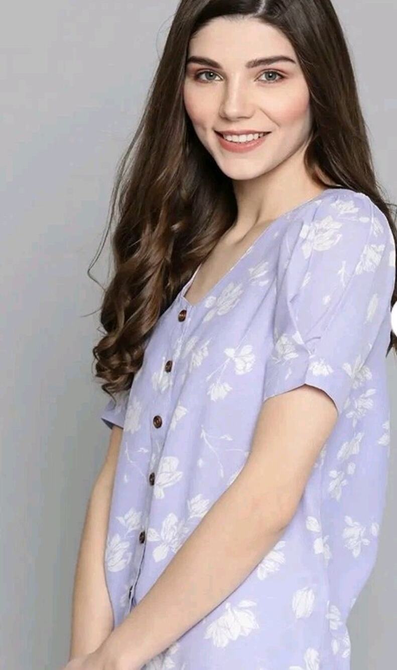 HERE & NOW Blouse Shirt Top Tunic Floral Purple Short Sleeve Blouse NWT Size XL